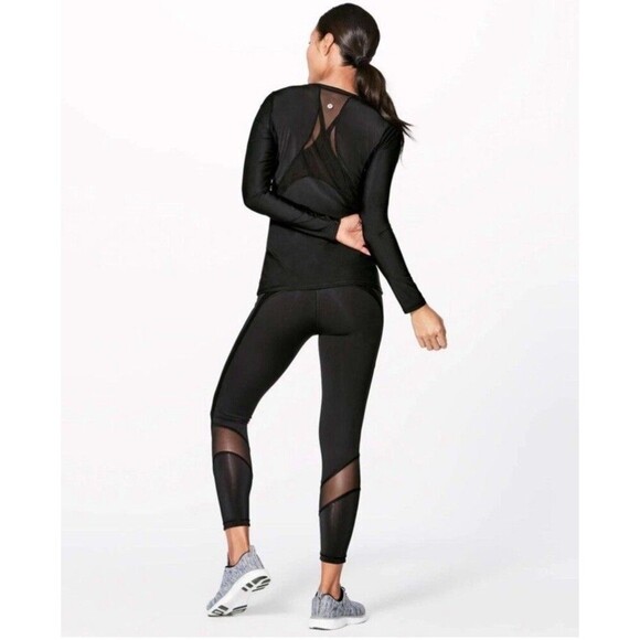 Lululemon Fresh In Mesh Long Sleeve Black Top Activewear W3APFS Women’s Size 10 - Picture 3 of 11